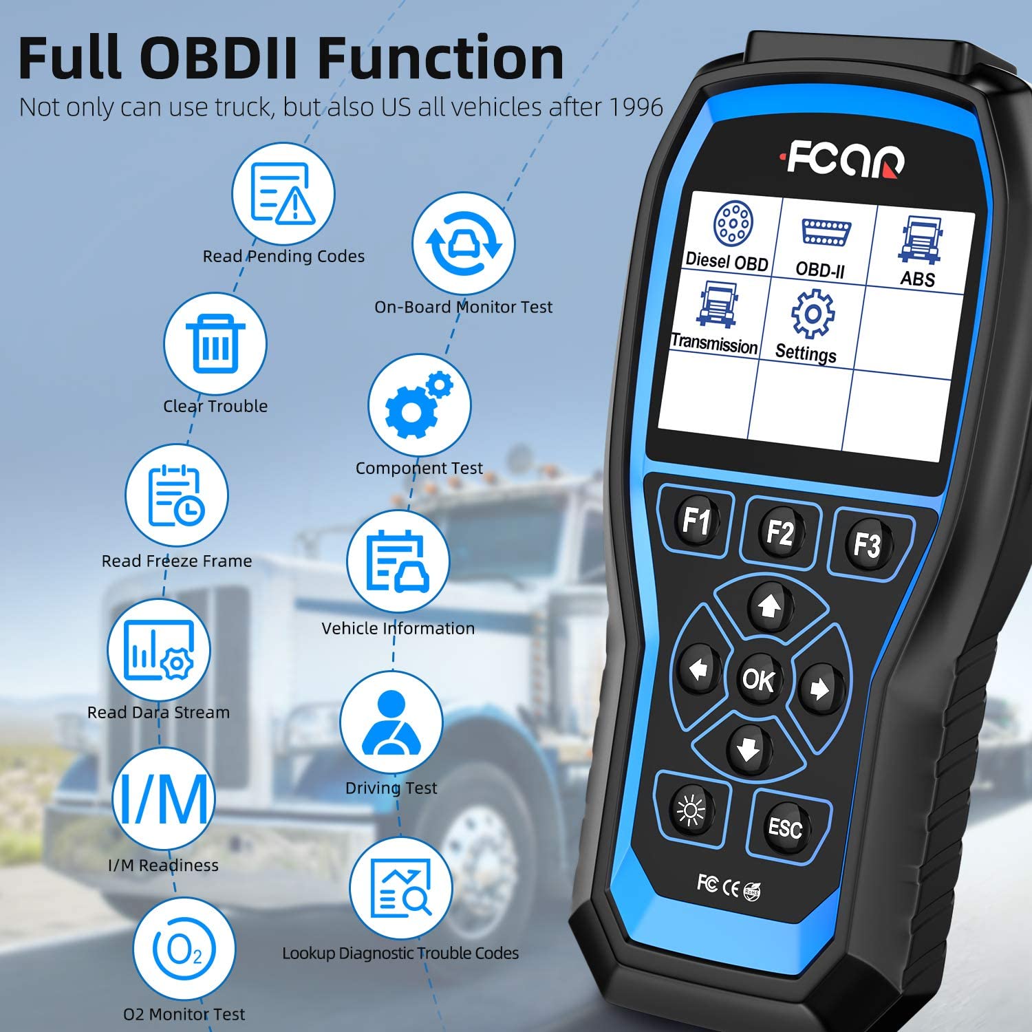 FCAR F507 Heavy Duty Truck Scanner Diesel OBD/OBDII Code Reader with OEM Level ABS Transmission Full System Diagnostic Scan Tool For Truck & Car (New Version) - Image 3