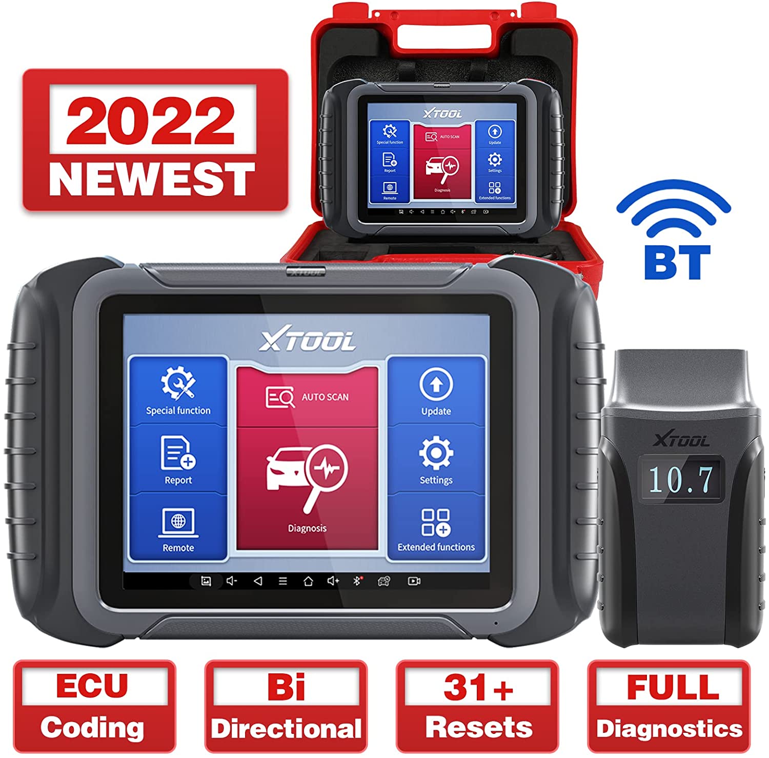 XTOOL D8BT Automotive Diagnostic Scan Tool with BT Connection, ECU Coding, 31+ Services & Bi-Directional Control, All Systems Diagnostics, Key Programming, Injector Coding, Power Balance, EVAP Test